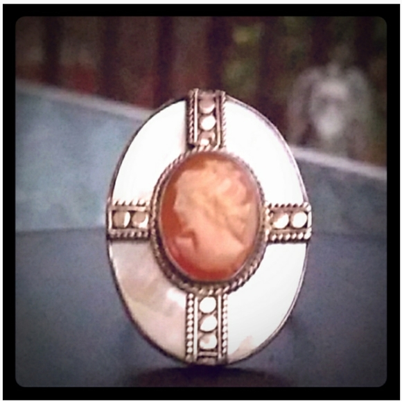Sterl.Silver HandCarved Shell Cameo MOP Ring VTG - Picture 8 of 8